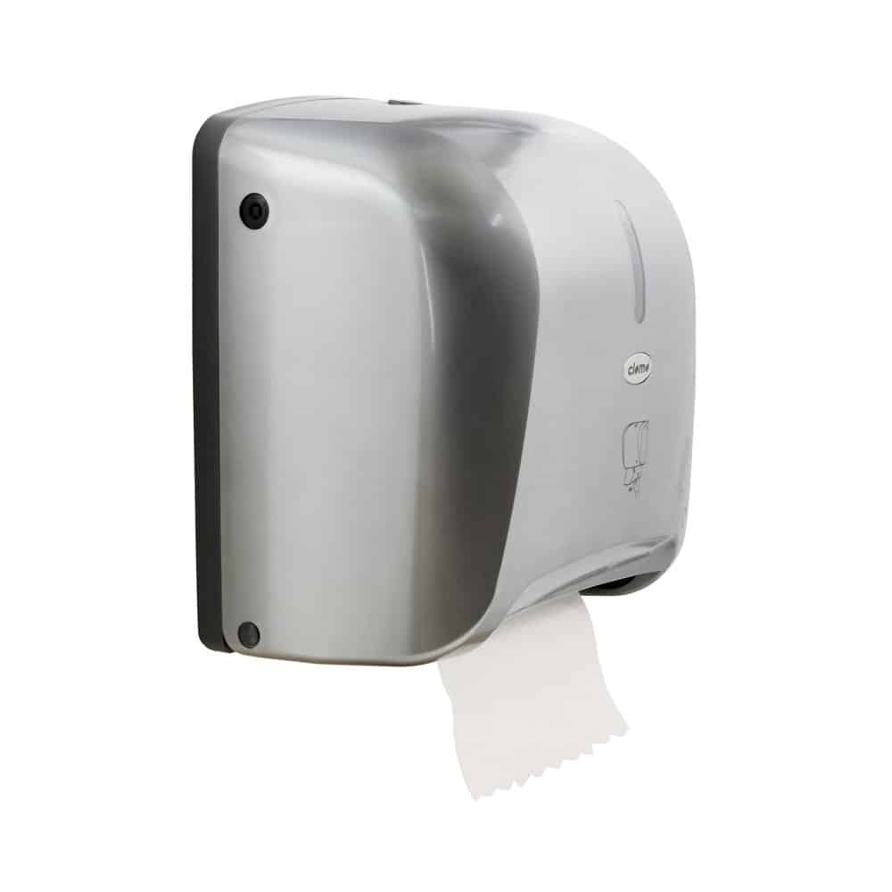 Handtuchrollenspender Midi Automatik silver rechts - clomo Waschraumhygiene