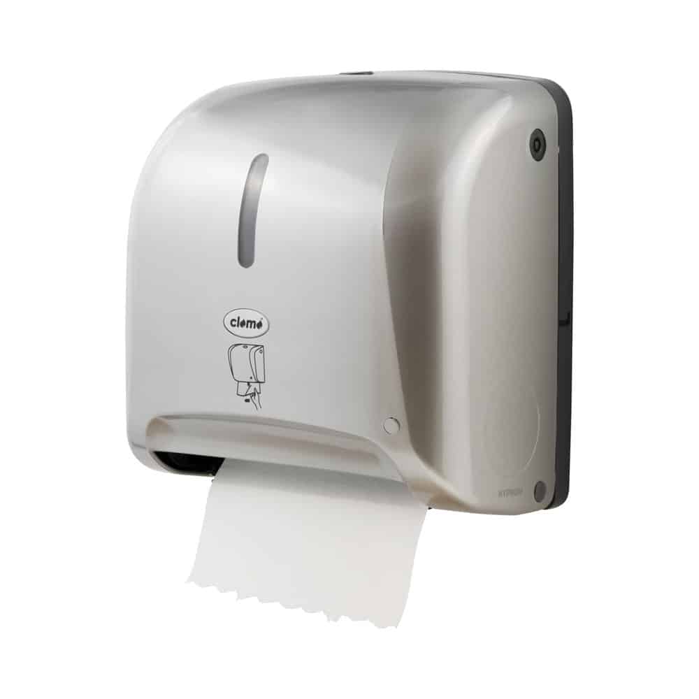 Handtuchrollenspender Mini Automatik silver links - clomo Waschraumhygiene